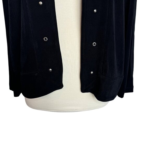 Vintage Chicos Travelers Black Slinky Cardigan With Silver Stud‎ Accents Size 2 - Picture 3 of 9
